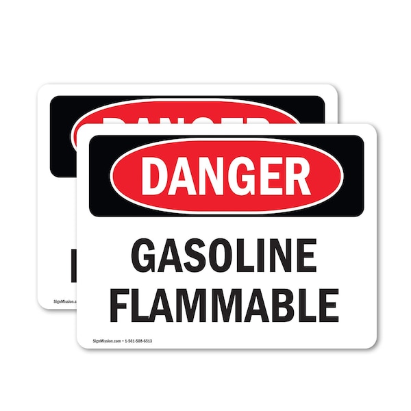 Signmission Gasoline Flammable Danger Sign, Vinyl Decal, 10in W x 7in L, 2PK OS-2PACK-DS-D-710-L-1828 - main